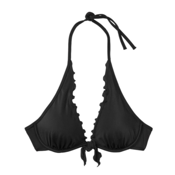 VICTORIA'S SECRET Capri Ruffle Halter Swim Bikini Top Nero Black - Picture 3 of 3